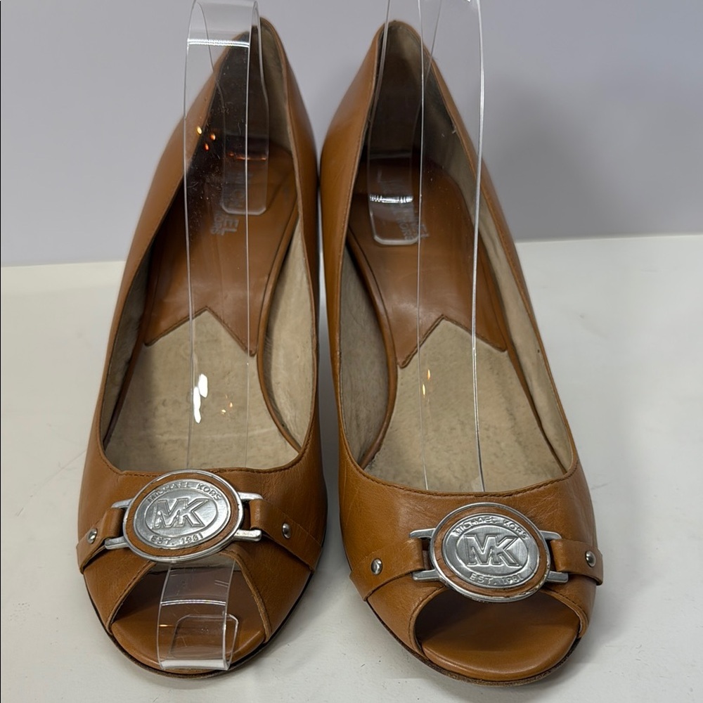 Michael Kors Tan Peep-Toe Leather Shoes Size 11